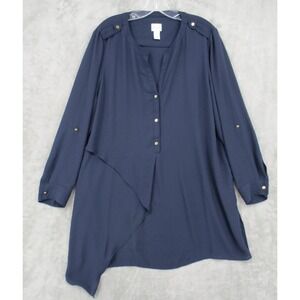 Chicos Blouse 2 US Large Asymmetric Hem Tunic Lagenlook Minimalist Lightweight